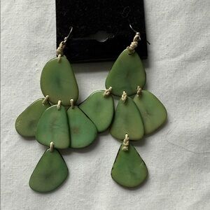 Tagua Nut Green Dangle Earrings